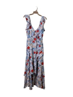 Bardot Floral Blue High-Low Ruffle Maxi Dress - 6 Spring, Wedding Party